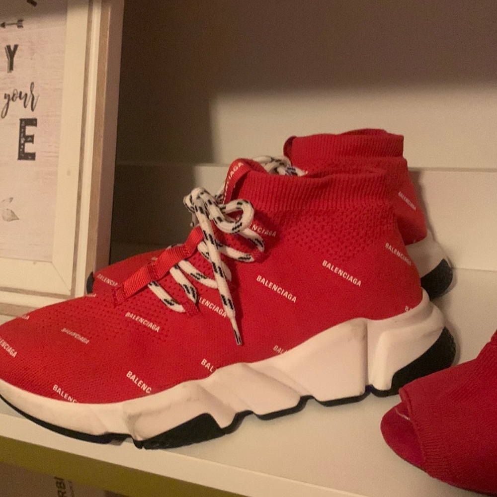 Red balenciaga sock sneaker with imperfections